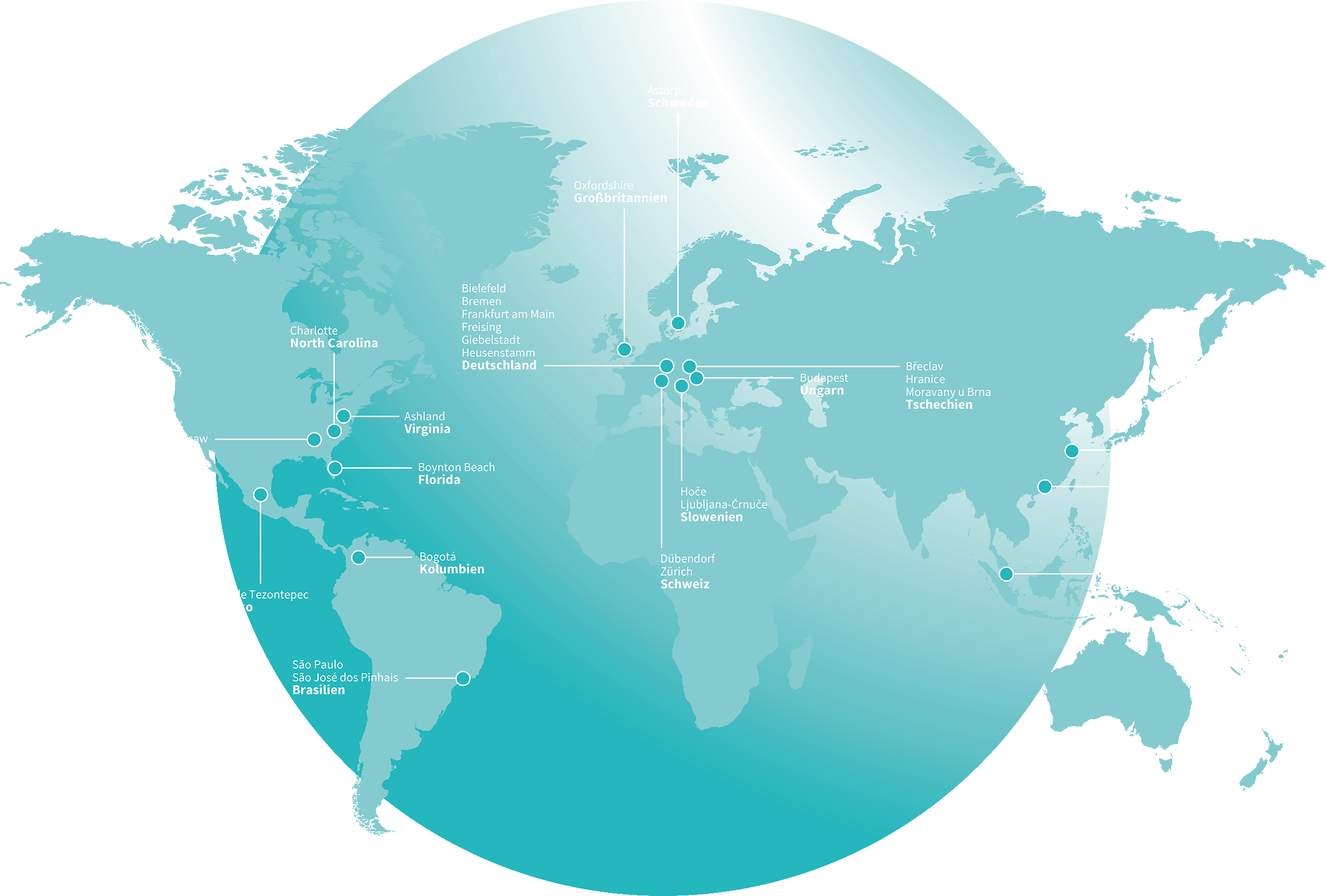 Citycom Weltkarte, die die Vernetzungspunkte zeigt